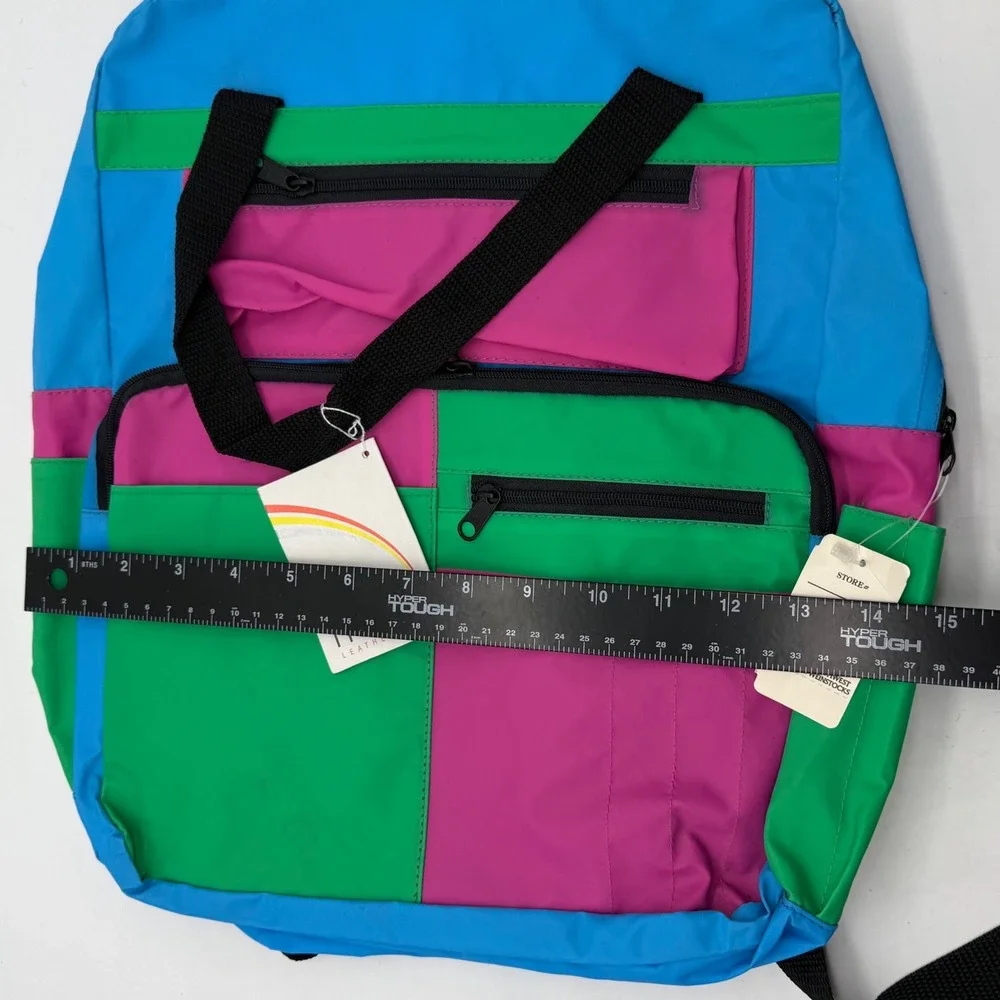 Vintage 80s 90s‎ Colorblock Nylon Backpack Neon Blue Pink Green NWT kidcore Y2K